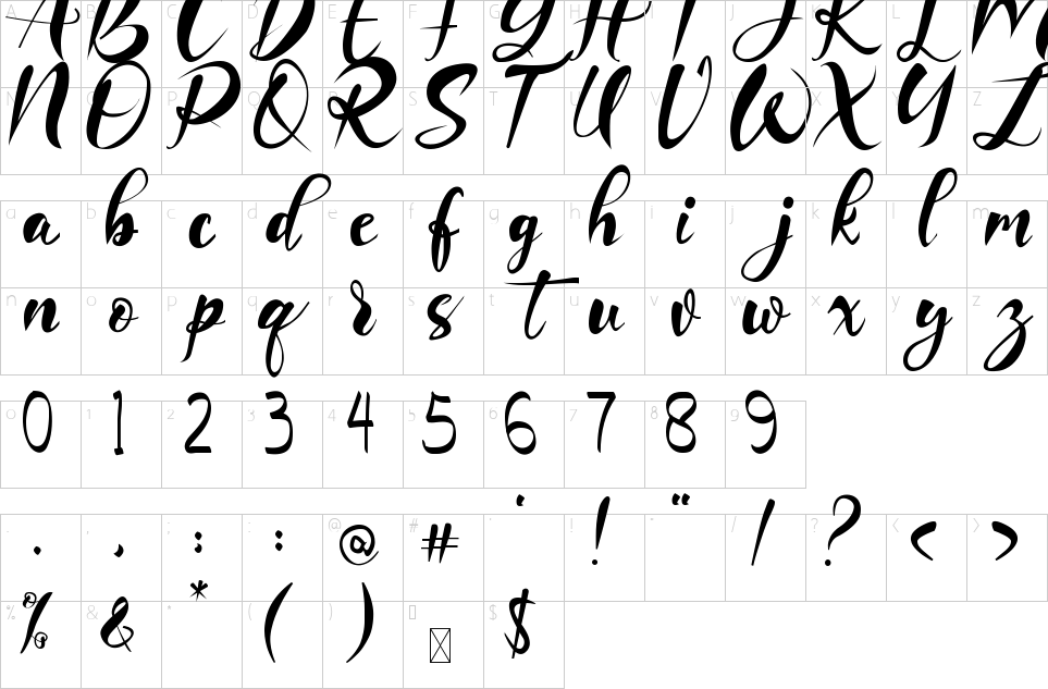 Character map of Imaginational Font