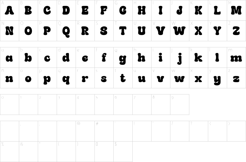Character map of Early Quake Font