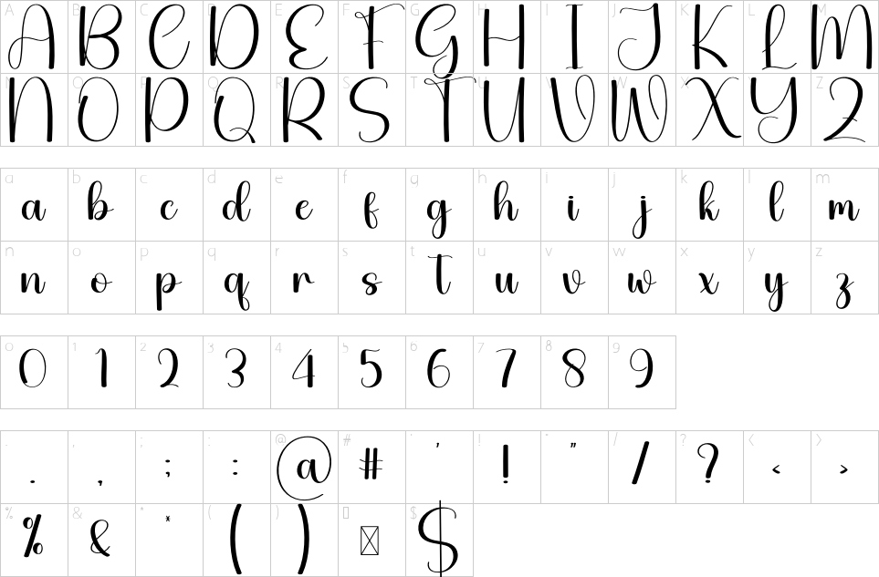 Character map of Justify Font