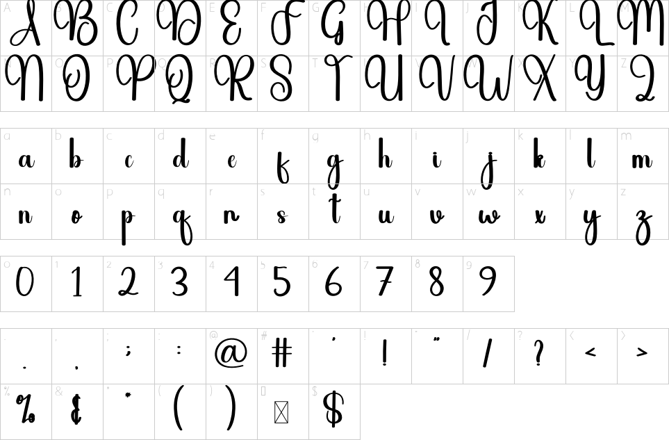 Character map of Rainday Font