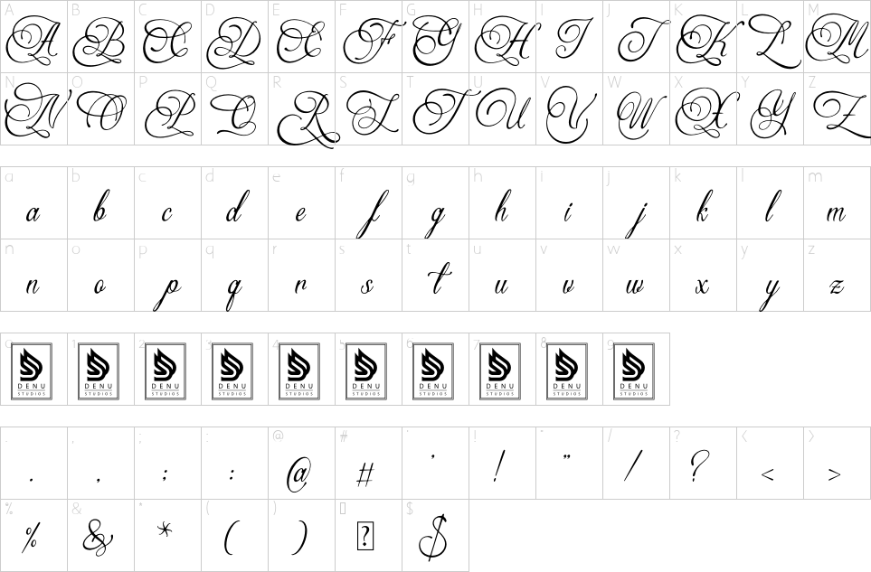 Character map of Yertlealus Font