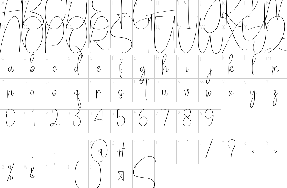 Character map of Autography Font