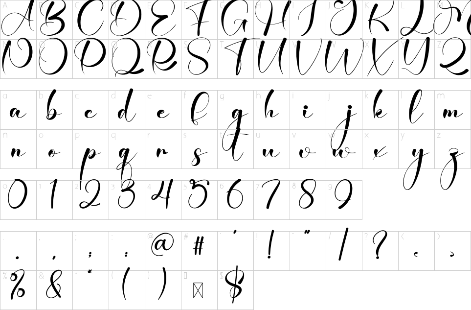 Character map of Angelina Decoration Font
