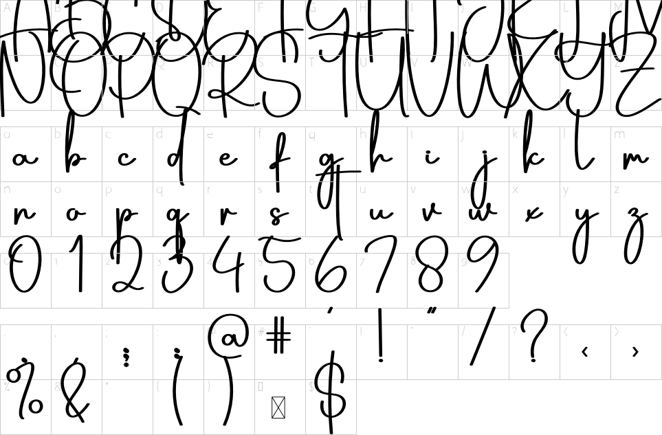 Character map of Getting You Font