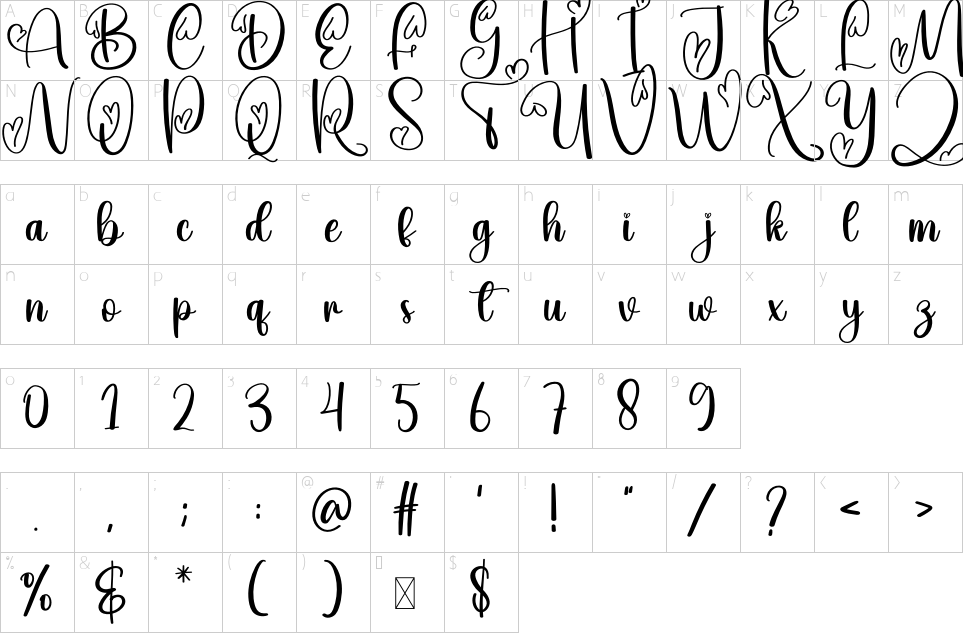 Character map of Look Out Font