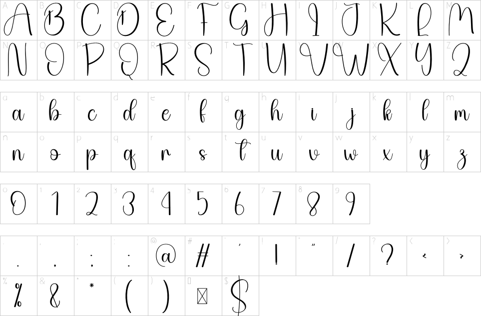 Character map of Deary Font