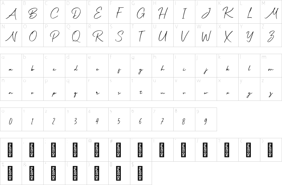 Character map of Marny Font