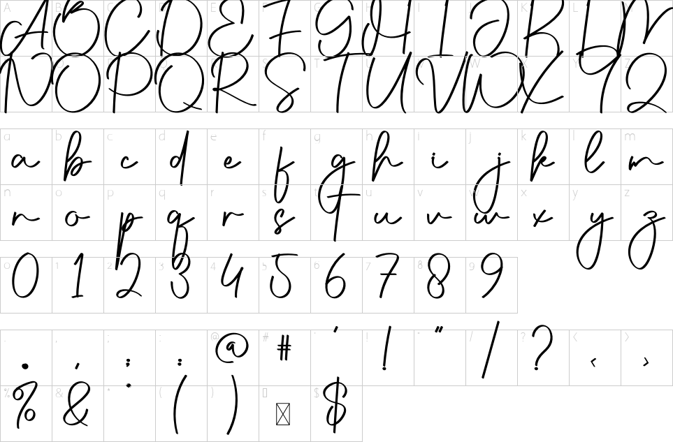 Character map of Hailey Font
