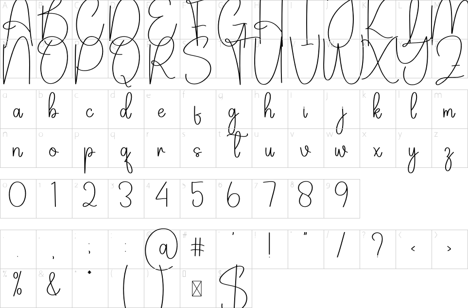 Character map of Jourdy Signature Font