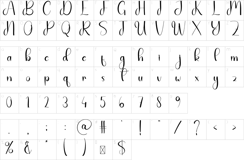 Character map of Amster Night Font