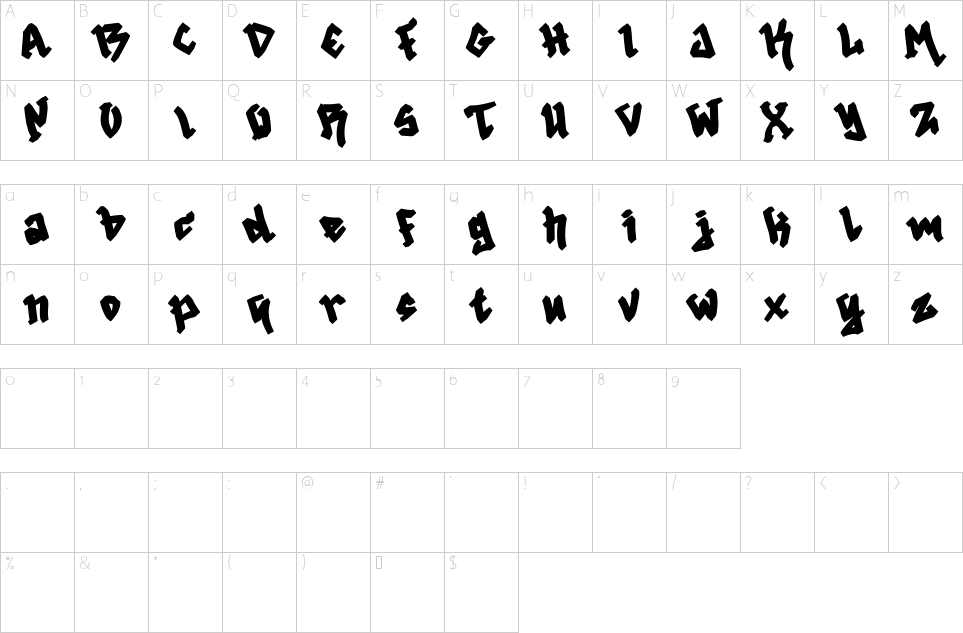 Character map of Death Machine Font