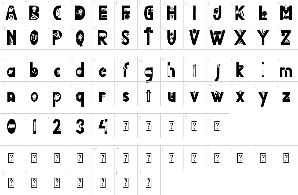 Character map of Friendly School Font