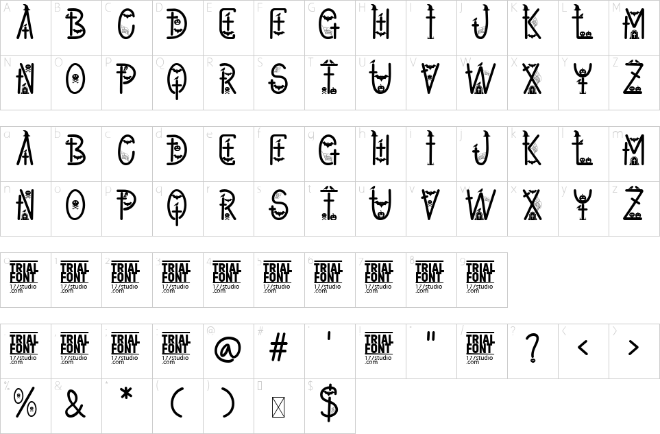 Character map of Halloween Decorative Font