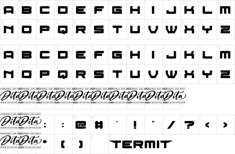 Character map of Termit Font