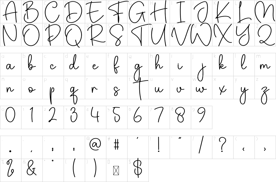 Character map of Ghostinger Font