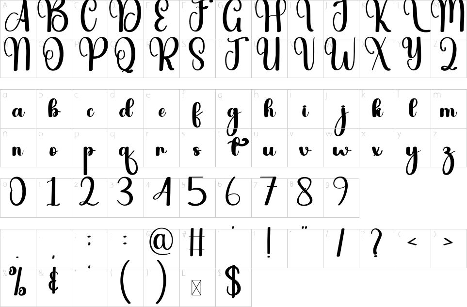 Character map of Happy Summer Font