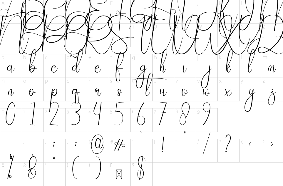 Character map of Anastasia Font