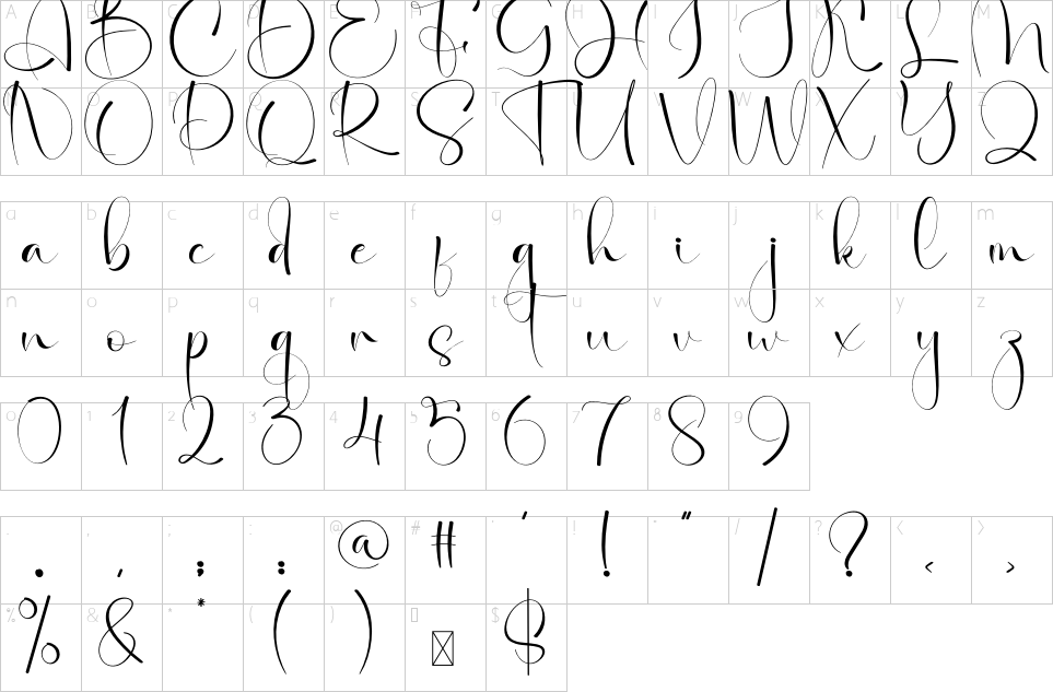 Character map of Amsterdam Font