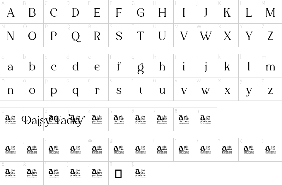 Character map of Daisy Tacky Font