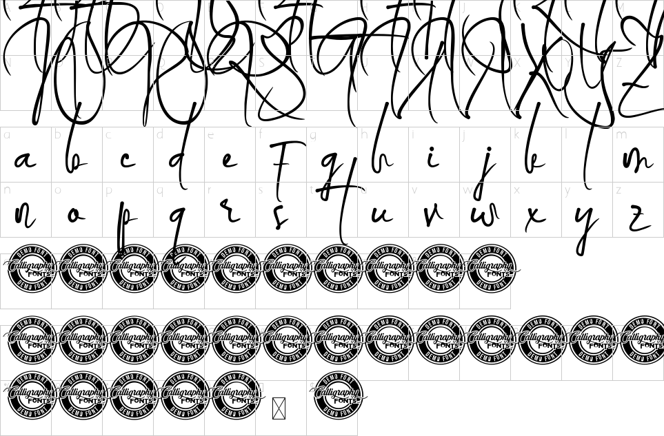 Character map of Fly Together Font