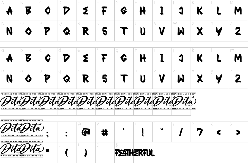 Character map of Featherful Font