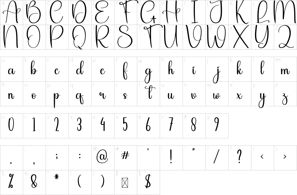 Character map of Baby Sunshine Font