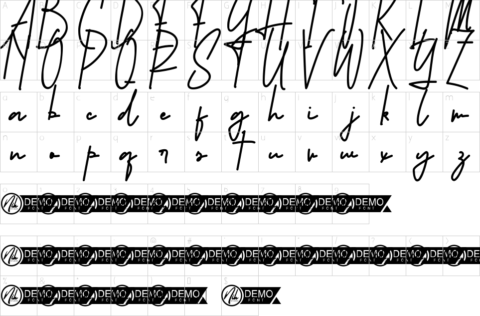 Character map of Hari Yang Indah Font
