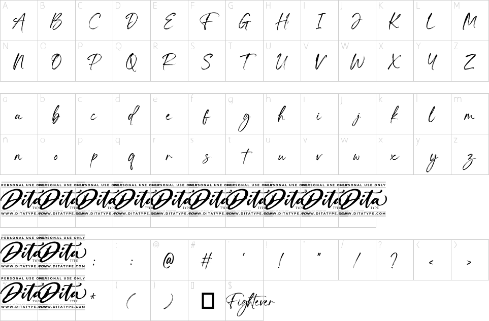 Character map of Fightever Font