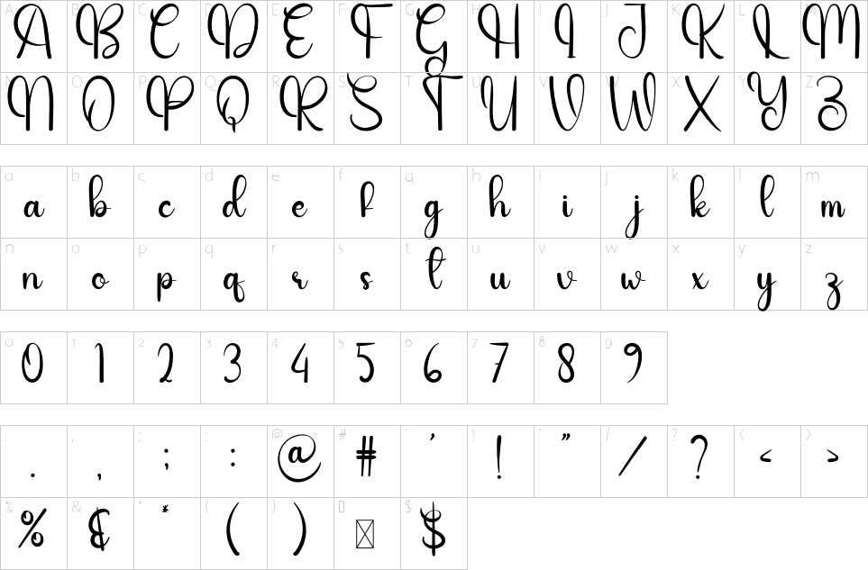 Character map of Happy Valentine Font