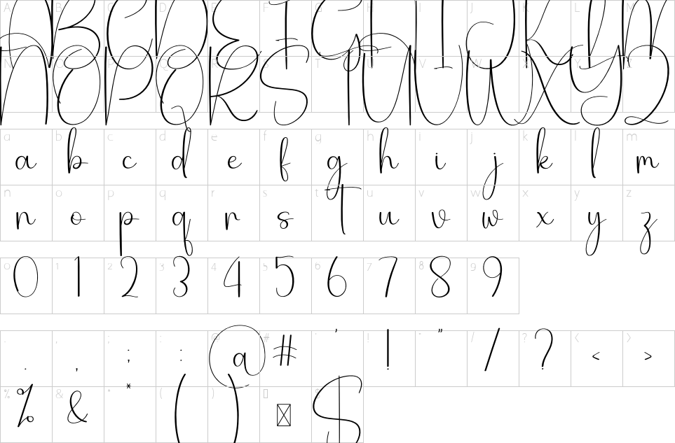 Character map of Family Signature Font