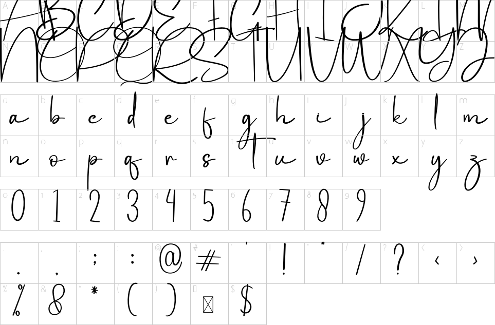 Character map of Overthinking Font