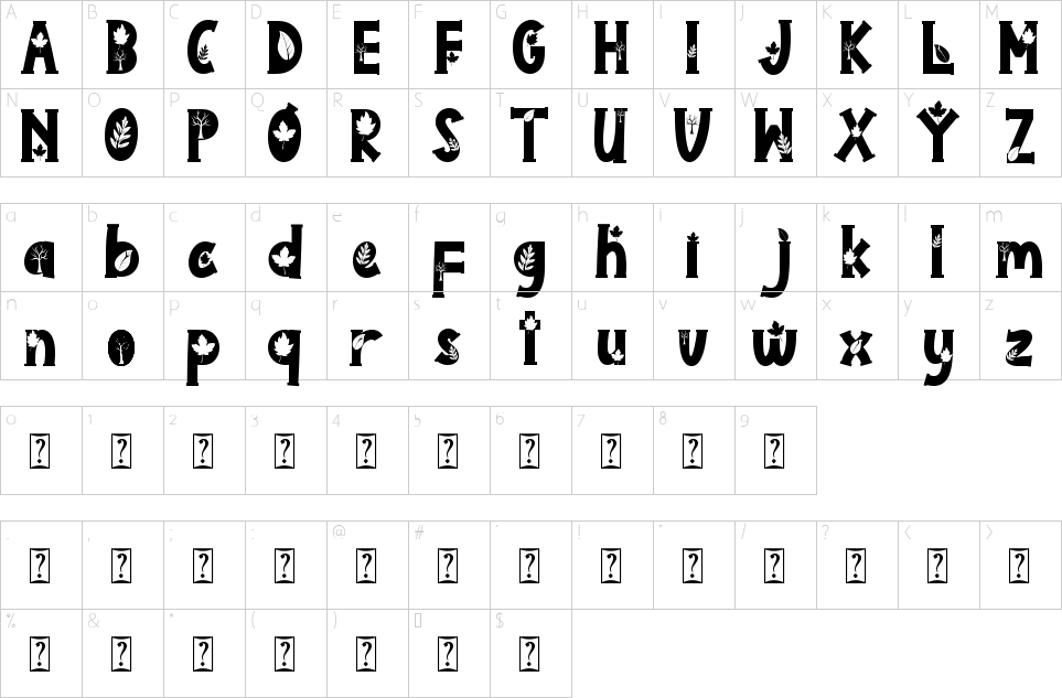 Character map of Autumn Scenery Font