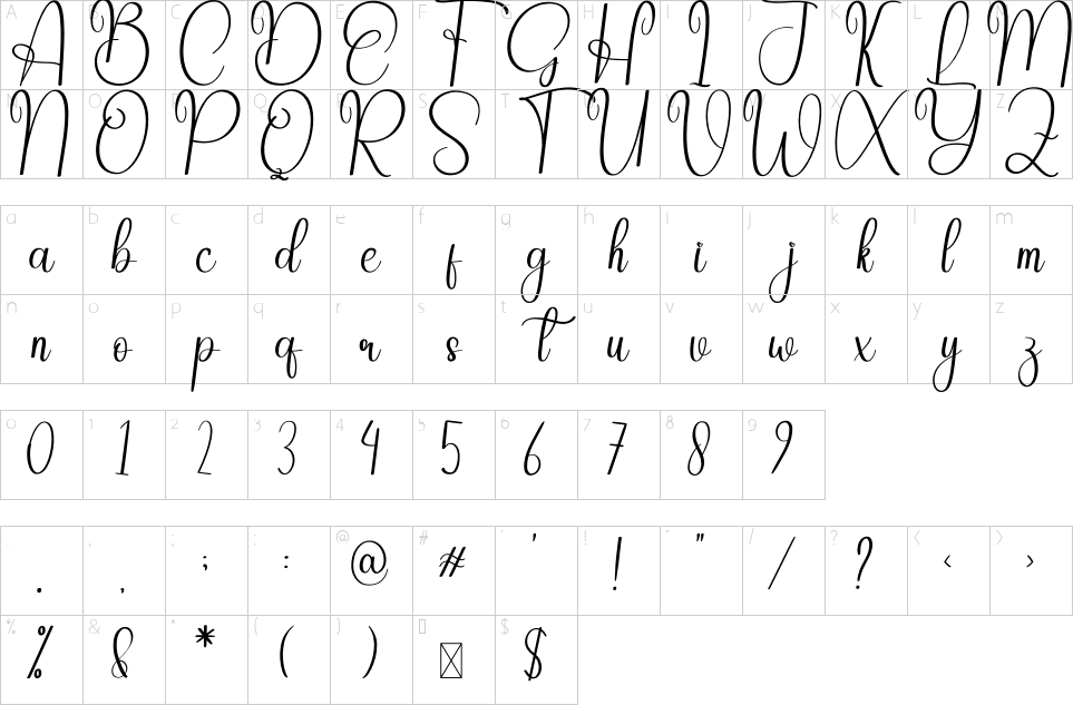 Character map of Beautiful Font