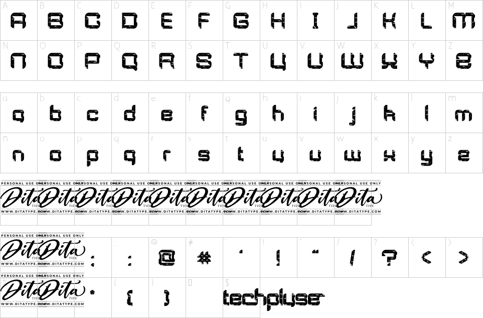 Character map of Techpulse Font