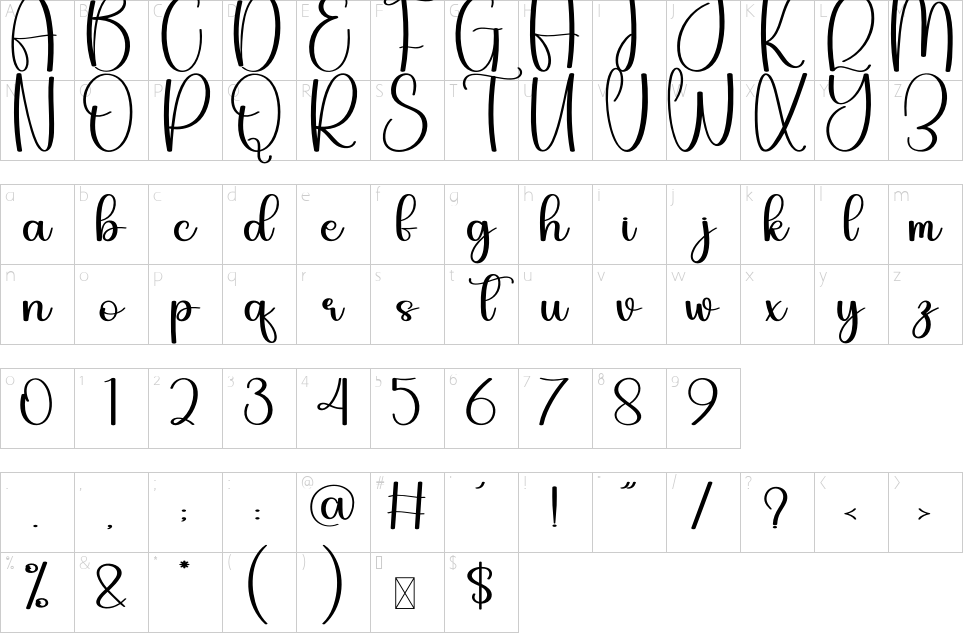 Character map of Rainyday Font