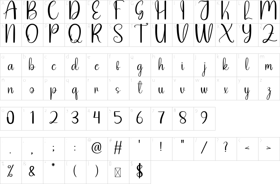 Character map of Daddy Font