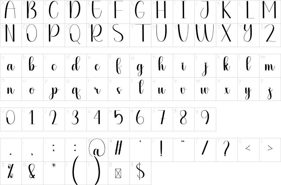 Character map of Hearty Font