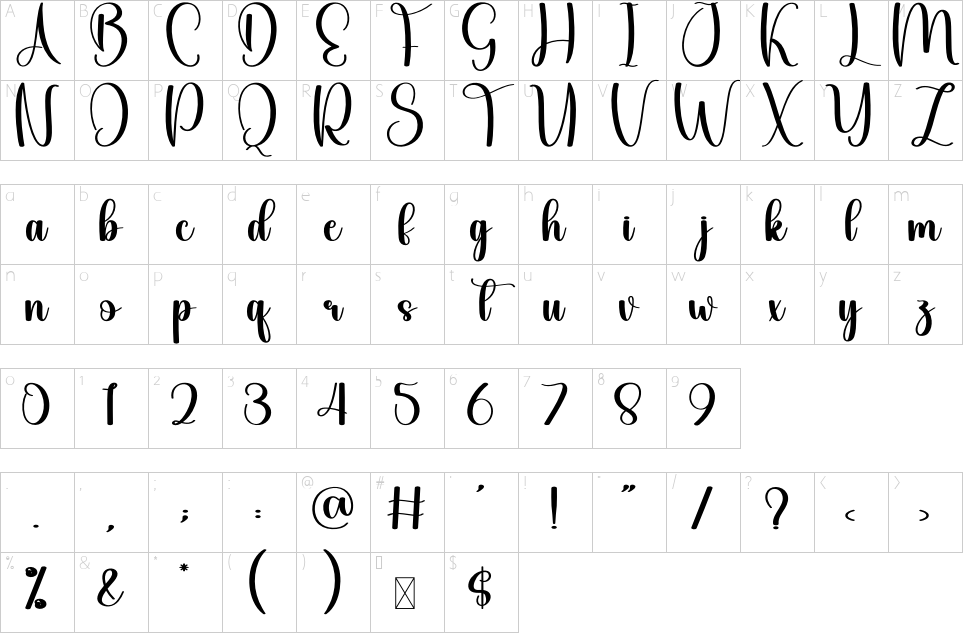 Character map of Patriotic Font