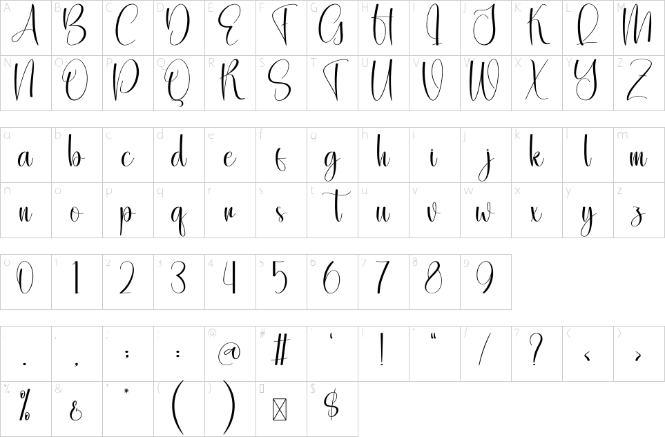 Character map of Adventure Font