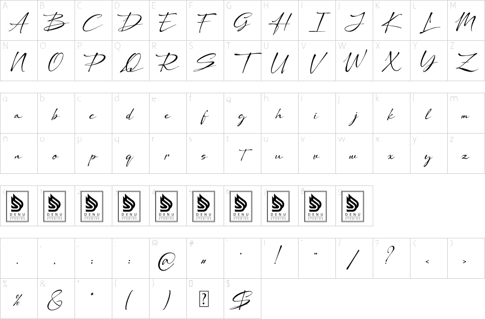 Character map of Dengacho Signature Font