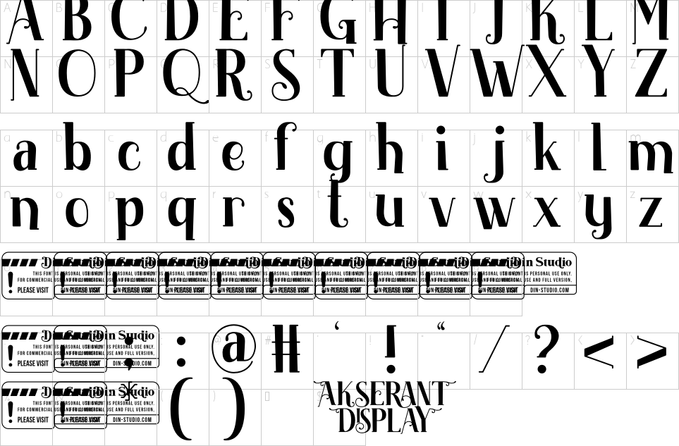 Character map of Akserant Display Font