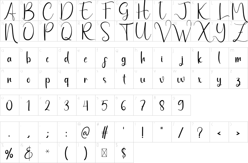 Character map of Daughter Font