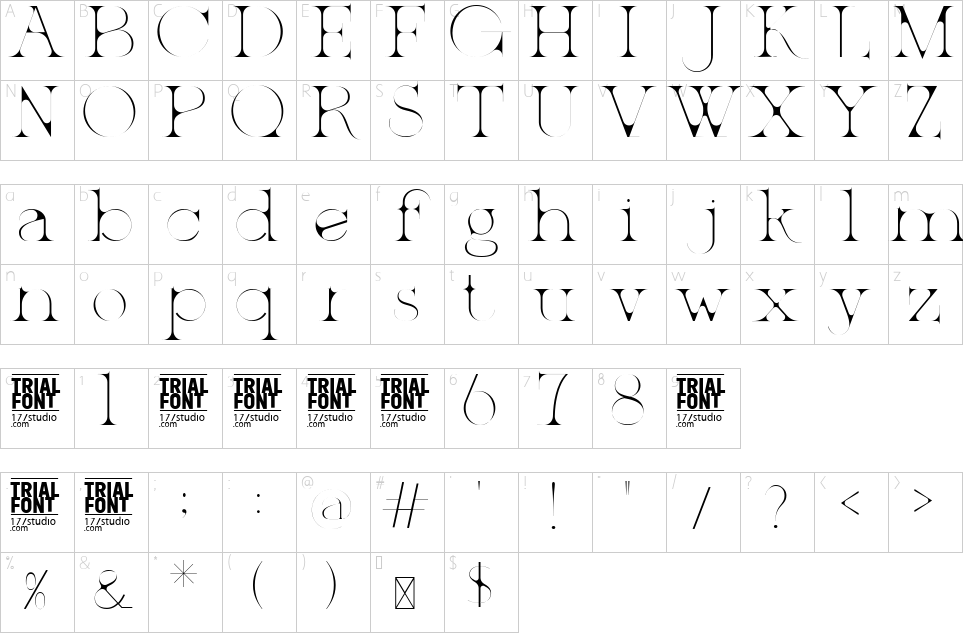 Character map of Patented Ramesh Font