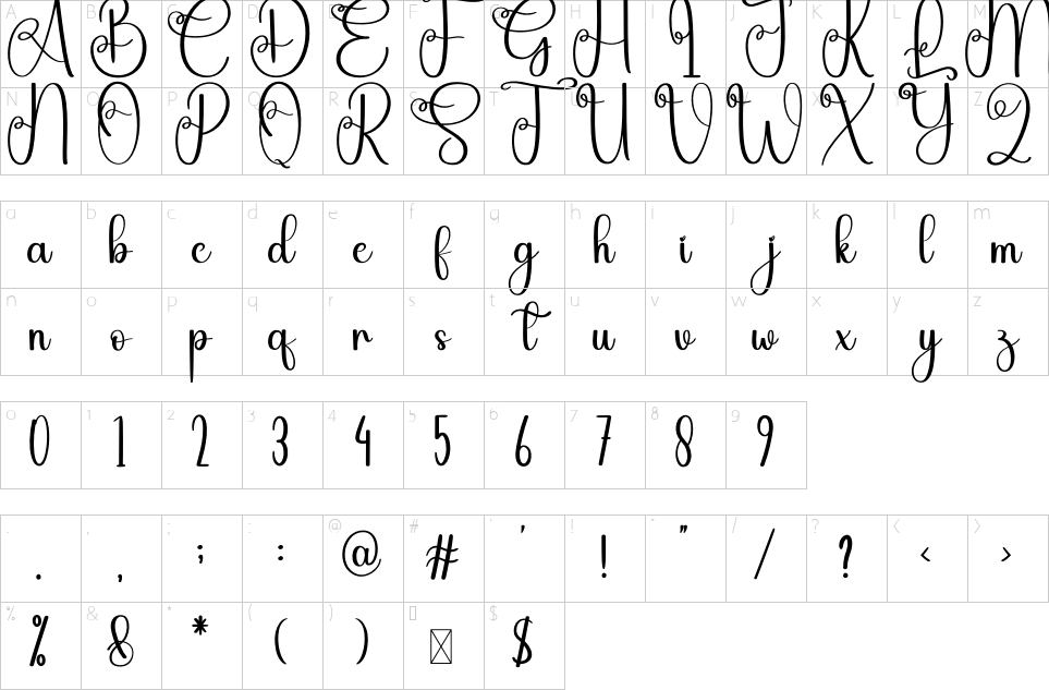 Character map of Autography Font