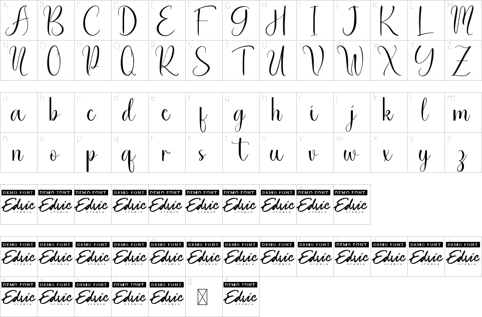 Character map of Good Nature Font