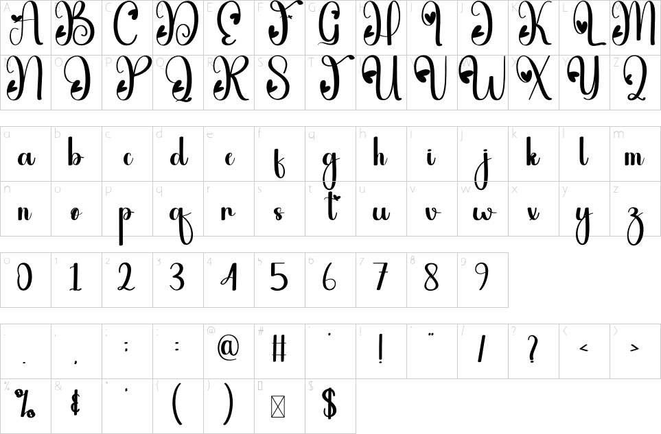 Character map of Handmade Font