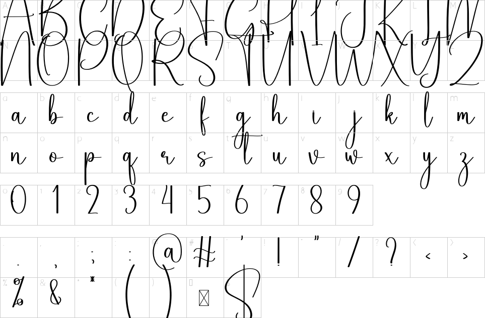 Character map of Teaching Font