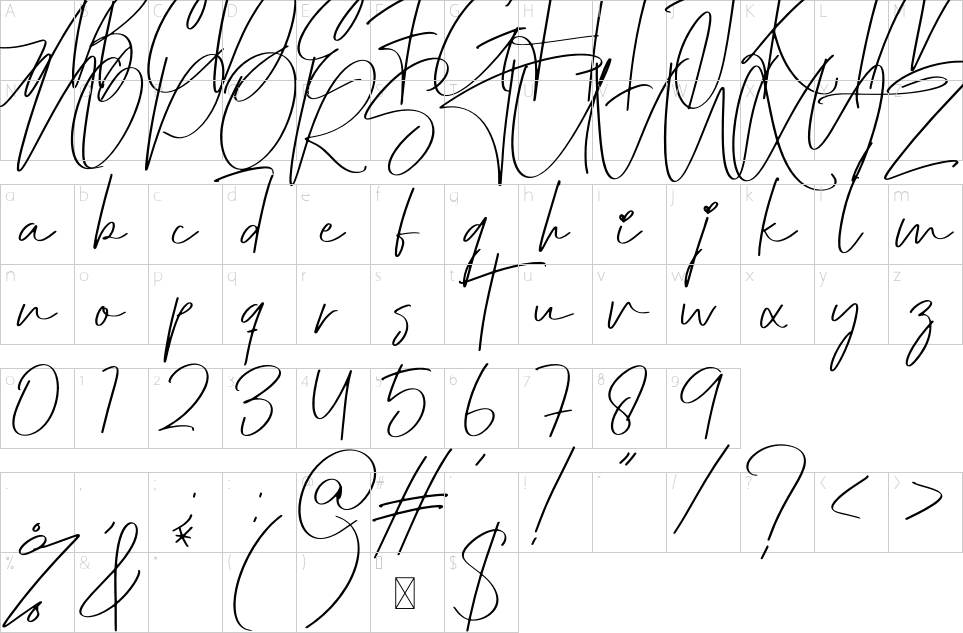 Character map of Father Signature Font
