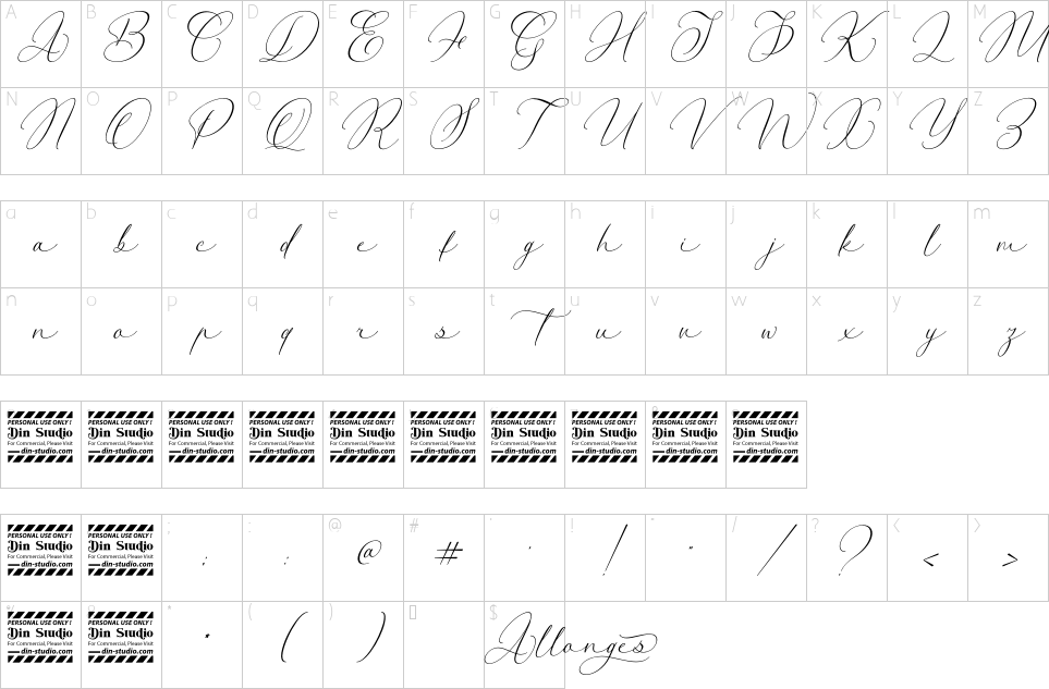 Character map of Allonges Font
