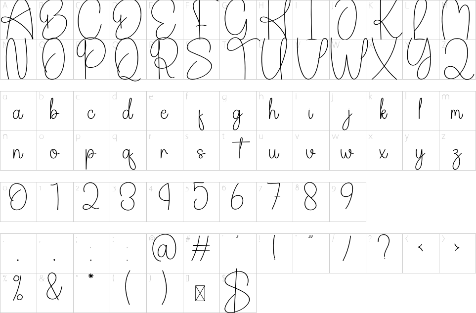 Character map of Handmade Signature Font